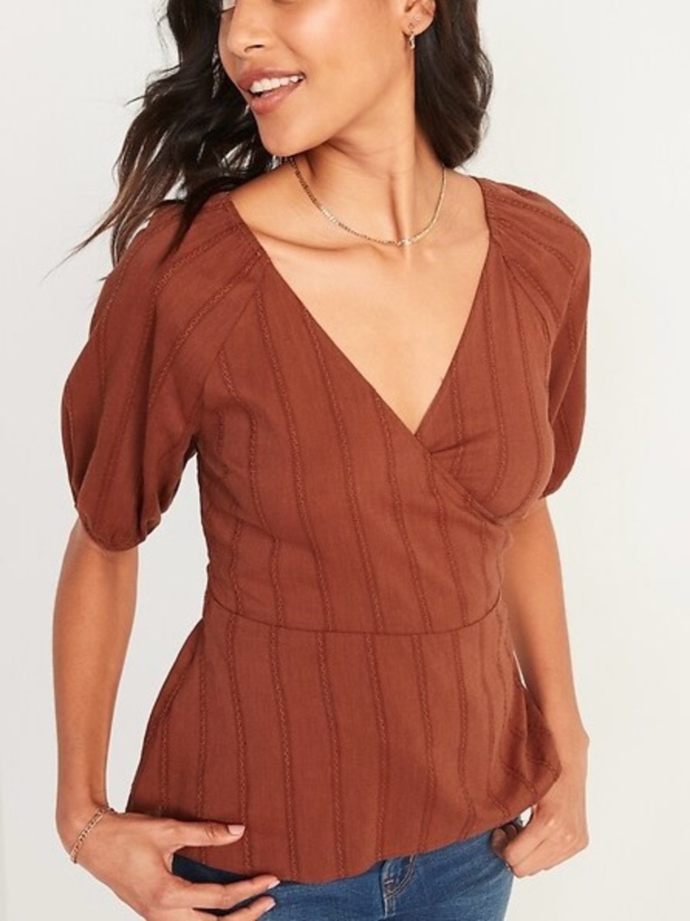 Old Navy Puff Sleeve Tie Belt Wrap Top Size S